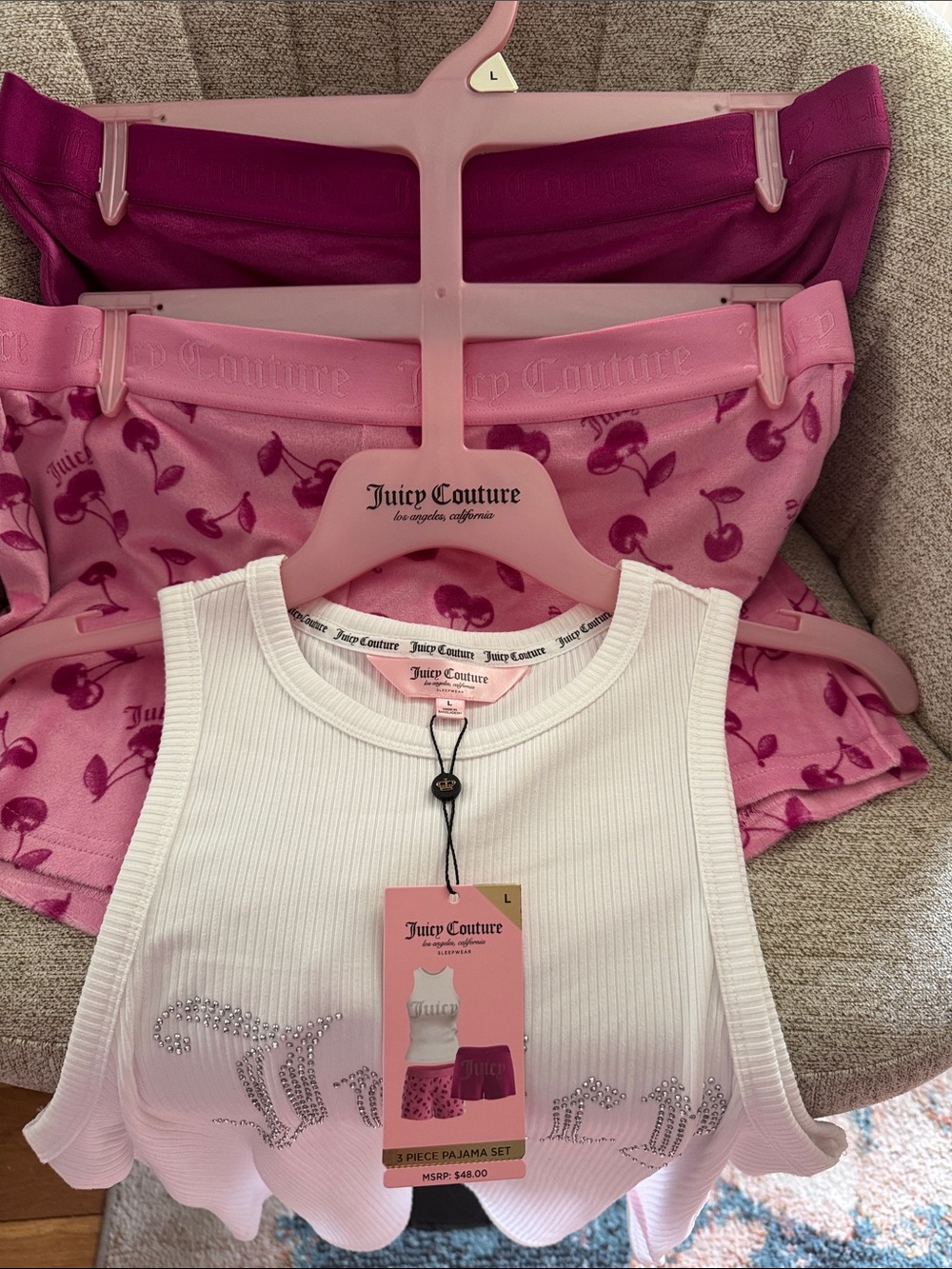 Juicy Couture White Ribbed Tank with Pink Cherry Print Shorts